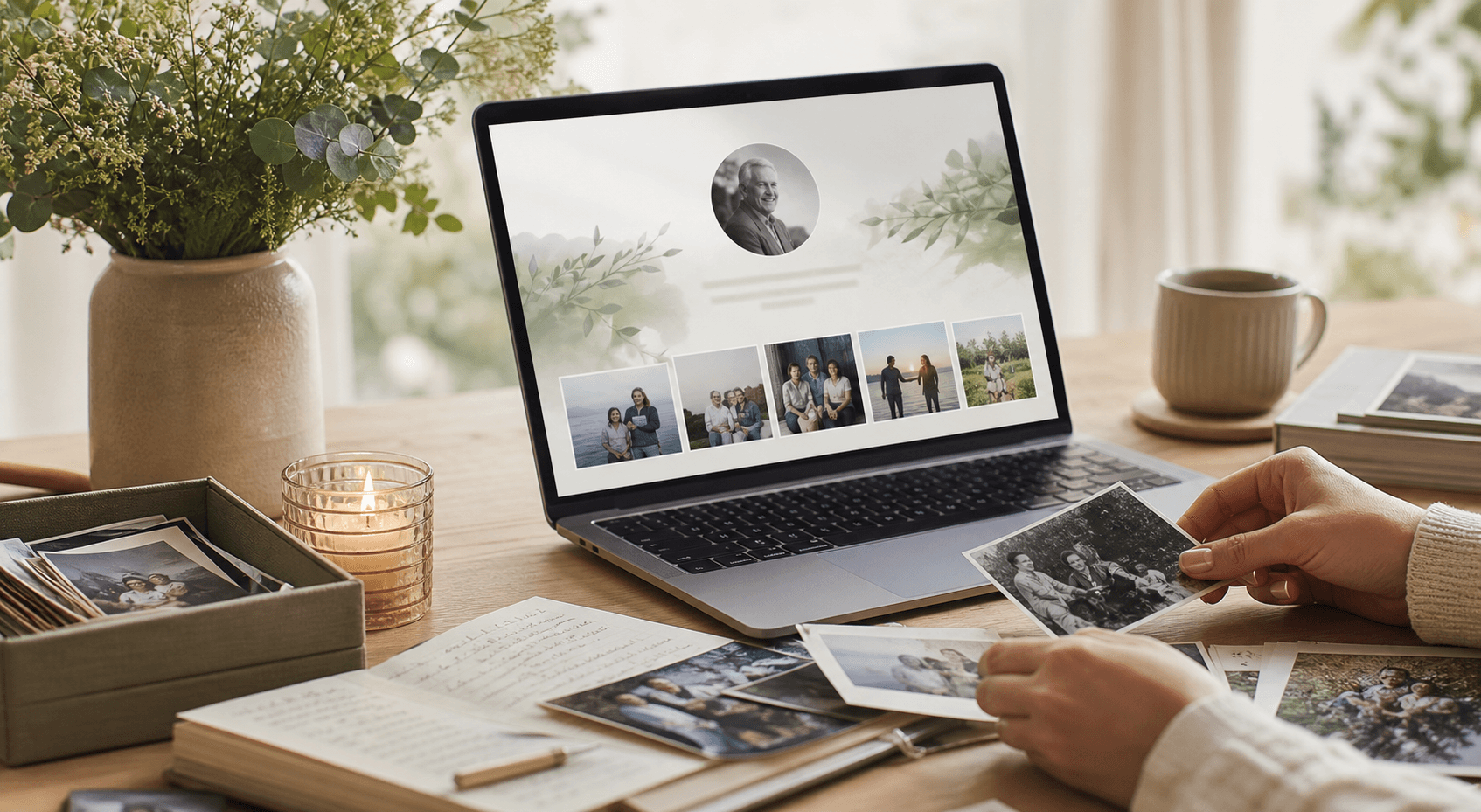 Family writing a life story on a BioTribute tribute page
